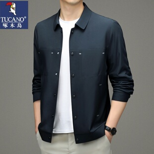 啄木鸟薄款夹克男士春秋季商务休闲无痕抗皱上衣男款外套爸爸装潮