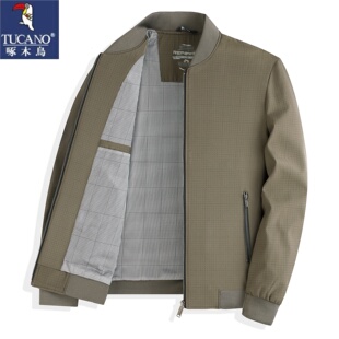 上衣爸爸装 休闲立领外套中老年春季 夹克2026新款 啄木鸟棒球领男士