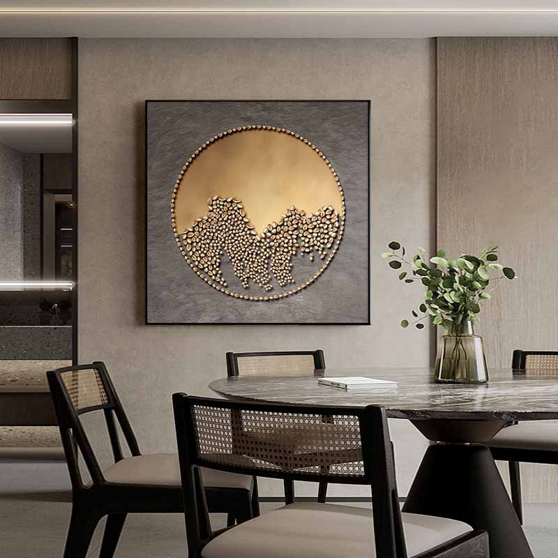 石来运转餐厅装饰画日式肌理客厅沙发背景墙挂画抽象艺术床头壁画图片