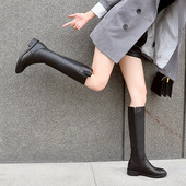 女鞋 网红骑士靴子女2025年新款 不过膝长筒靴平底皮靴高筒秋季 中靴
