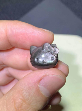 DIY天然银曜石凯蒂猫头手链女款可爱小猫咪吊坠项链挂件饰品礼物