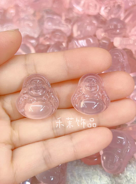 天然粉水晶小弥勒佛大肚笑佛佛公吊坠项链手链DIY女水晶饰品配饰