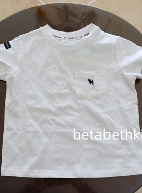 特!夏天儿童韩版小狗白色简约短袖男女宝宝纯棉上衣宽松百搭柔软3