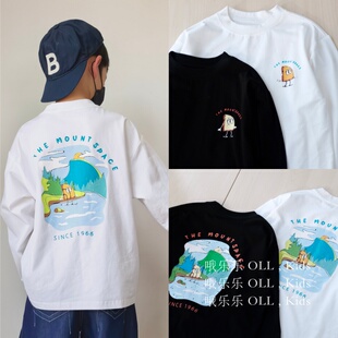 OLL1966出口品质春款男孩纯棉户外计划长袖T恤薄款圆领宽松中大童