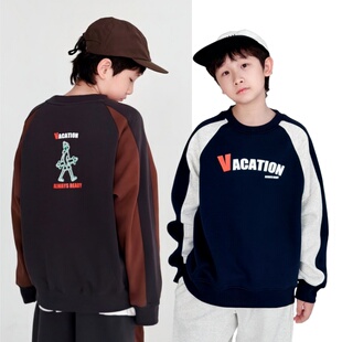 OLL2025AW韩版 男孩加绒圆领卫衣撞色高街圆领保暖打底上衣中大童6