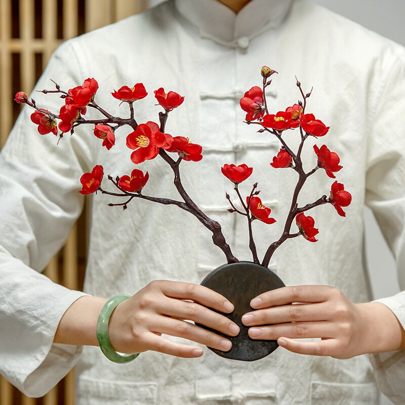 中式仿真一剪梅小口径瓶插梅花餐桌茶几摆件古风拍摄道具假花绢花