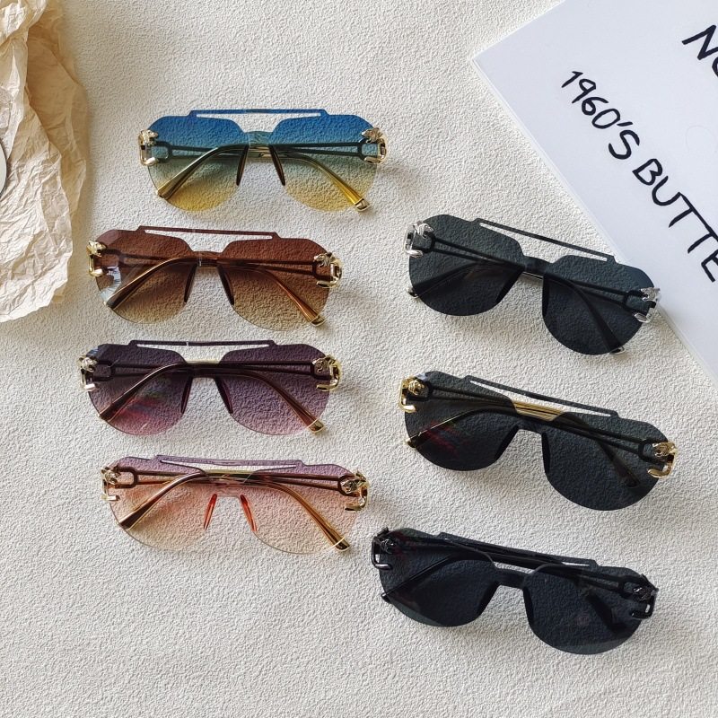 2025新款无框豹子头太阳镜女男士个性切边蛤蟆镜眼镜欧美复古跨境