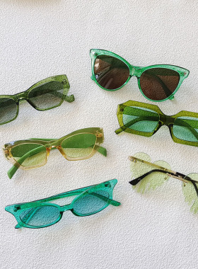 绿色系欧美时尚椭圆形太阳镜复古