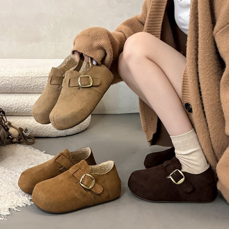 全包勃肯鞋女2025新款冬季加绒保暖棉鞋一脚蹬懒人包头半拖鞋外穿