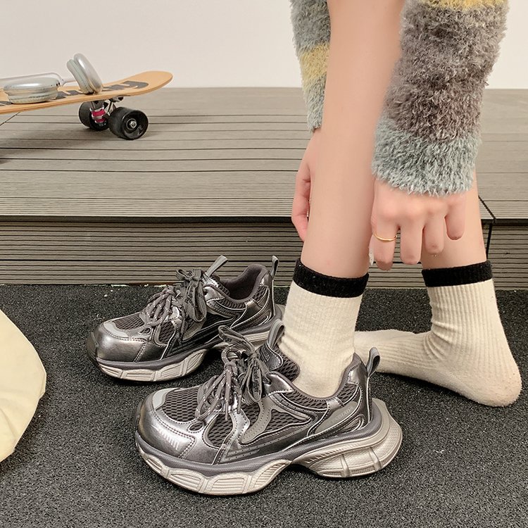 老爹鞋女增高小个子复古系带运动