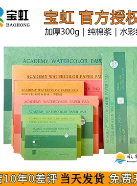 宝虹学院级水彩本300g四面封胶水彩纸加厚16开8开4K2开纯棉浆画纸