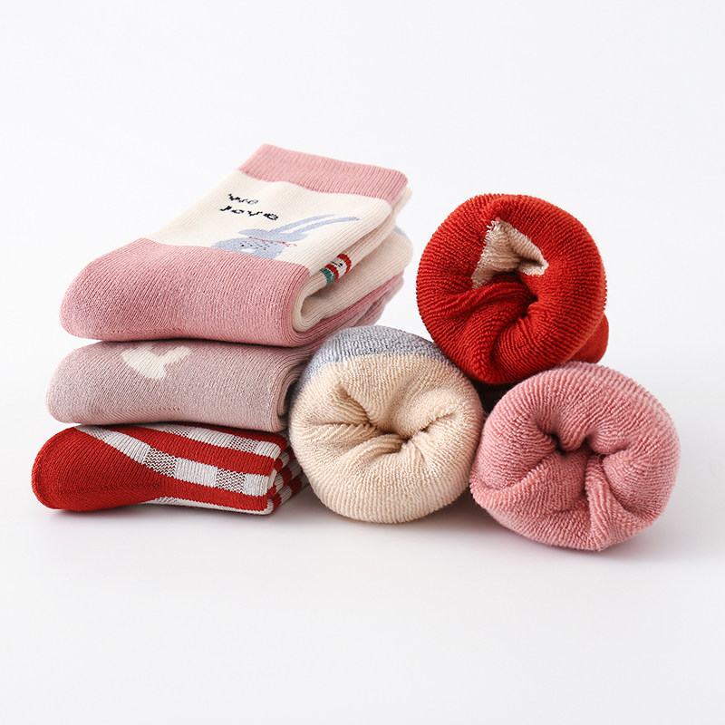 加长筒毛圈加厚加绒六指鼠女童宝宝儿童袜子秋冬季中筒长筒高筒