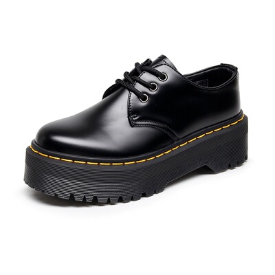 1461 quad厚底3孔马丁靴真皮圆头低帮小皮鞋女学生厚底松糕底短靴
