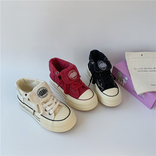 厚底高帮帆布鞋女2024秋学生新款韩版百搭小白鞋复刻板鞋远波5293