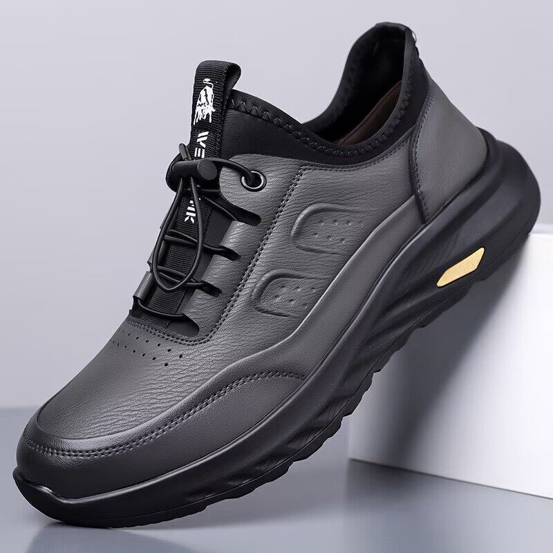 轻男士运动鞋时尚百搭舒适青年户外跑步防滑爸爸旅游鞋真牛皮休闲