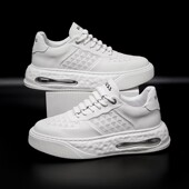 厚底男不闷脚鞋 头层牛皮板鞋 休闲小白鞋 时尚 透气运动百搭气垫潮鞋