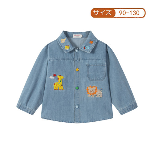 牛仔衬衫外套~日系儿童mk小熊动物衬衫男女童加厚款外套牛仔上衣