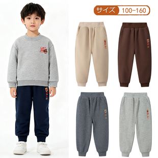 160 100 男童女童纯棉内里秋冬加厚收脚卫裤 儿童纯棉双层加绒长裤