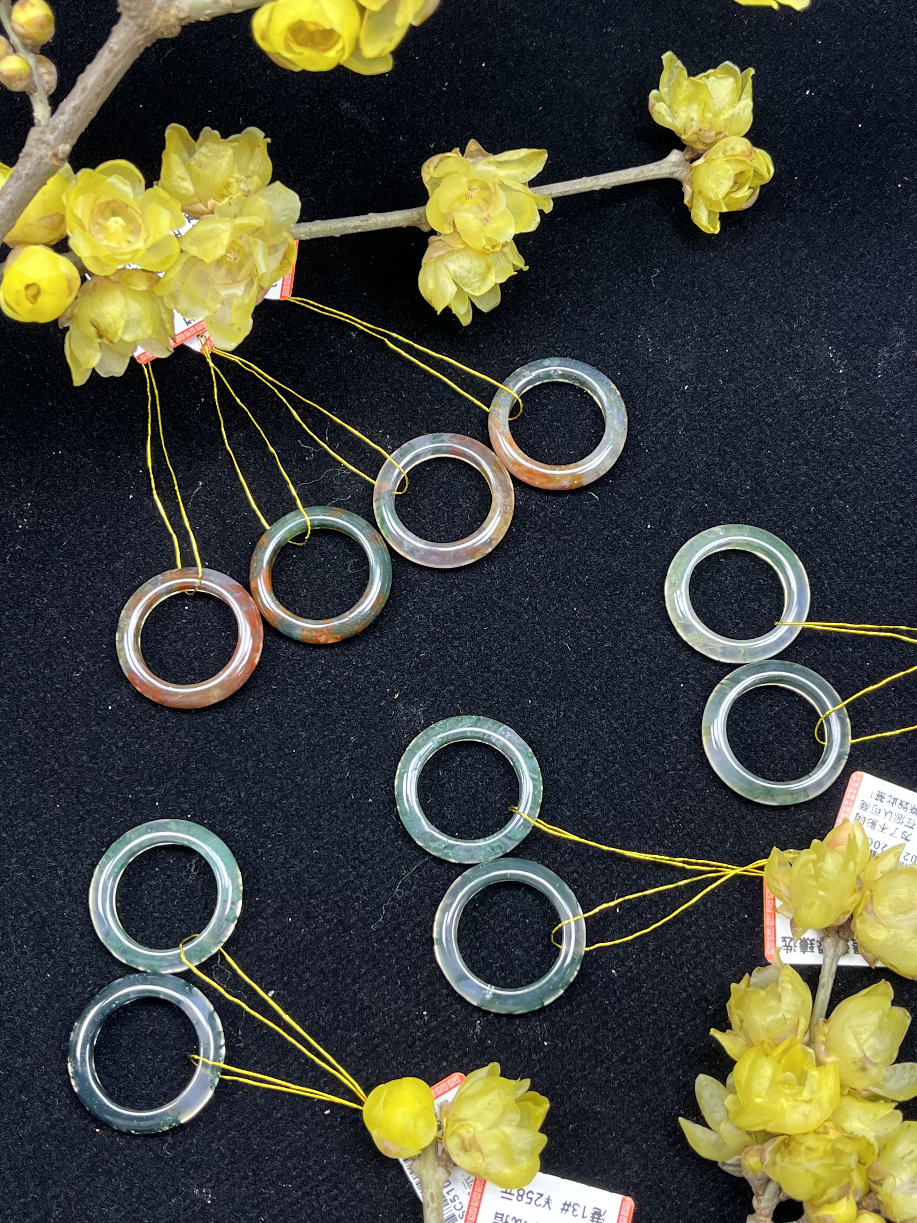 8天然绿水草彩玉戒指13-15港码玉髓翡翠玉石扳指素圈对戒尾戒玛瑙