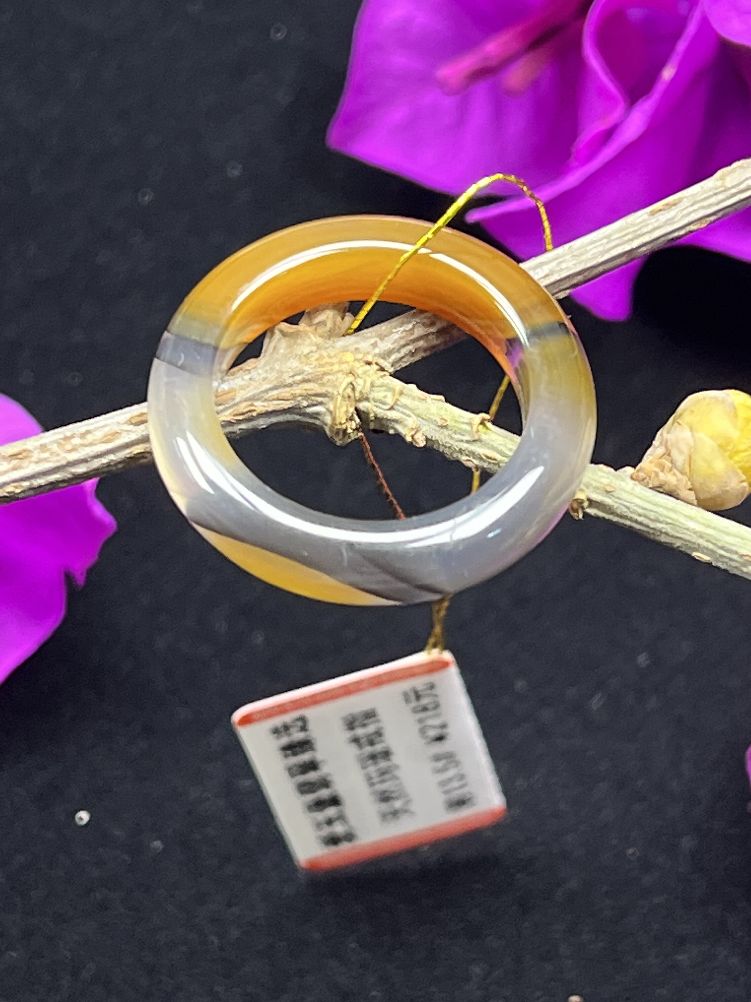 3天然高冰种玛瑙飘花戒指女玉髓正品香槟橘红焦糖色素圈细指环