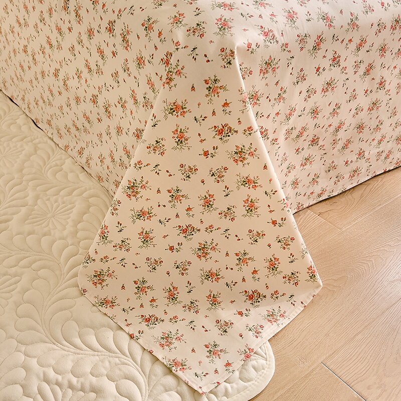 咖啡橘黄色碎花全棉床单单件40支高密度纯棉斜纹学生宿舍清新被单