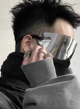 拽得要命拍照一片式欧美风未来科技感银色墨镜嘻哈复古潮太阳眼镜