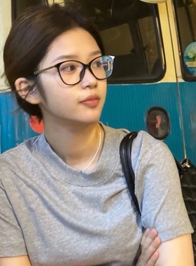 素颜出镜满分小猫眼编织链镜腿防蓝光平光镜加近视三角黑粗框架女