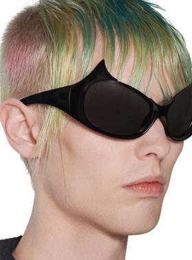 气场全开小恶魔异形大框墨镜小众凹造型男女遮脸防晒黑白太阳眼镜