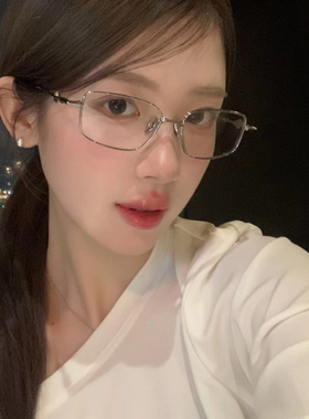 清冷高智感日系银丝窄方框平光眼镜近视可配度数小脸复古眼镜架潮