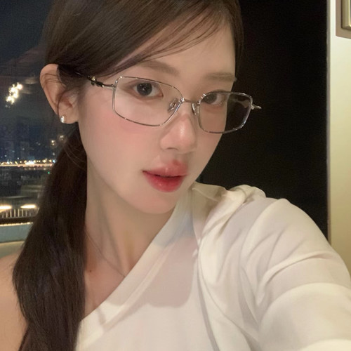 清冷高智感日系银丝窄方框平光眼镜近视可配度数小脸复古眼镜架潮