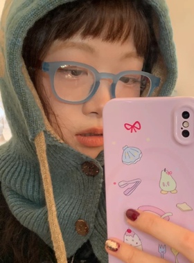 少女感个性磨砂蓝平光眼镜网红y2k小脸素颜拍照装饰可配近视框架