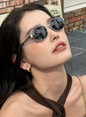 千金风复古2026春夏网红银框黑色墨镜高级感防紫外线猫眼太阳眼镜