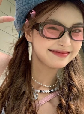 成功入坑嘻哈透灰腮红粉小方框太阳镜砂绿紫小红书个性欧美墨镜女