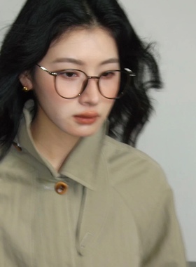 与你很配冷茶色TR小脸平光眼镜近视配度数框架素颜复古高级感显瘦