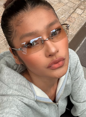 很酷窄长方形个性无框铆钉水银墨镜辣妹街头Y2K小众太阳墨镜潮搭