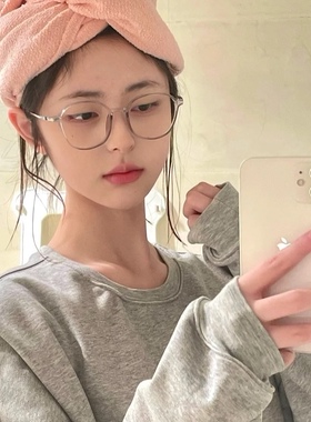 高级灰框素颜装饰平光架显脸小黑色眼镜方形网红近视女同学度数茶