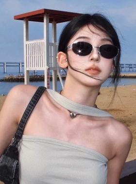 氛围感绝了复古椭圆银边墨镜老钱调Y2K猫眼防紫外线小脸太阳眼镜