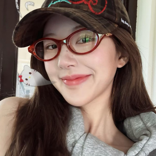 露思复古红色椭圆框小脸眼镜近视度数素颜神器方圆脸装饰平光镜框