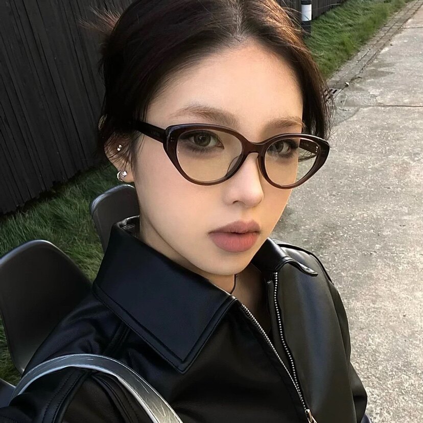 飒儿姐小猫眼冷茶棕近视眼镜韩美拉德素颜平光氛围感防蓝光度数框