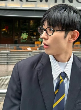 男生书呆子复古椭圆小黑框中古风学院斯文平光眼镜加度数猫眼框架