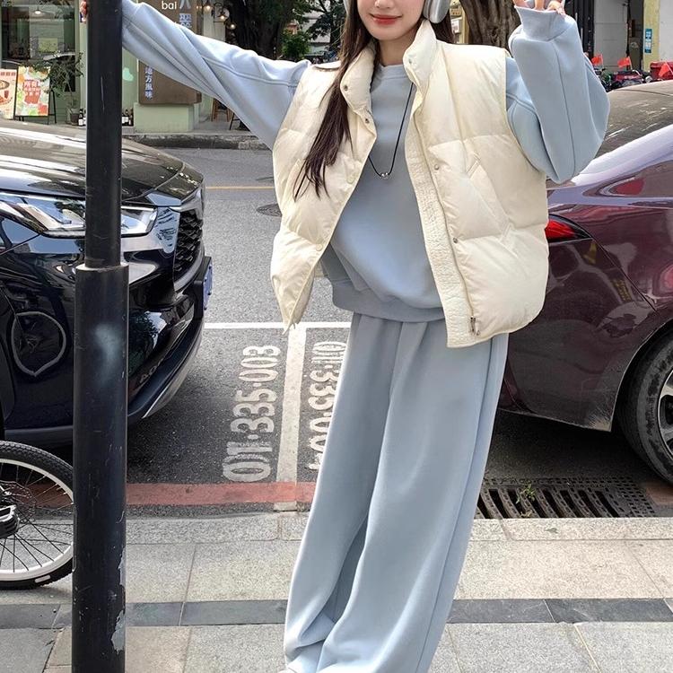 纯棉盐系少女休闲运动服套装宽松秋冬季显瘦洋气卫衣阔腿裤两件套