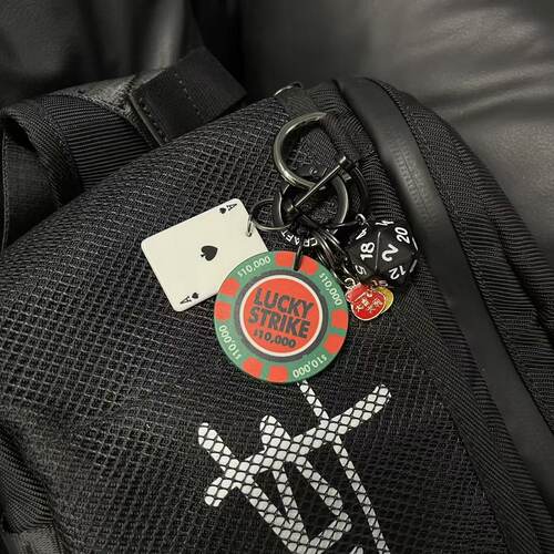 Lucky Strike陶瓷筹码车钥匙扣美式复古包包牛仔裤挂件饰吊坠情侣