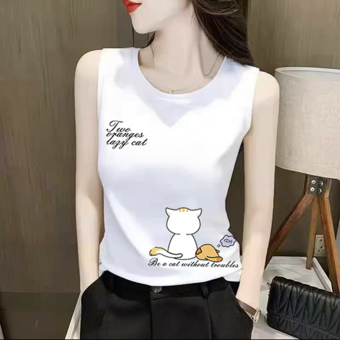 纯棉吊带背心女内搭夏外穿大码打底时尚印花运动无袖t恤上衣ins潮