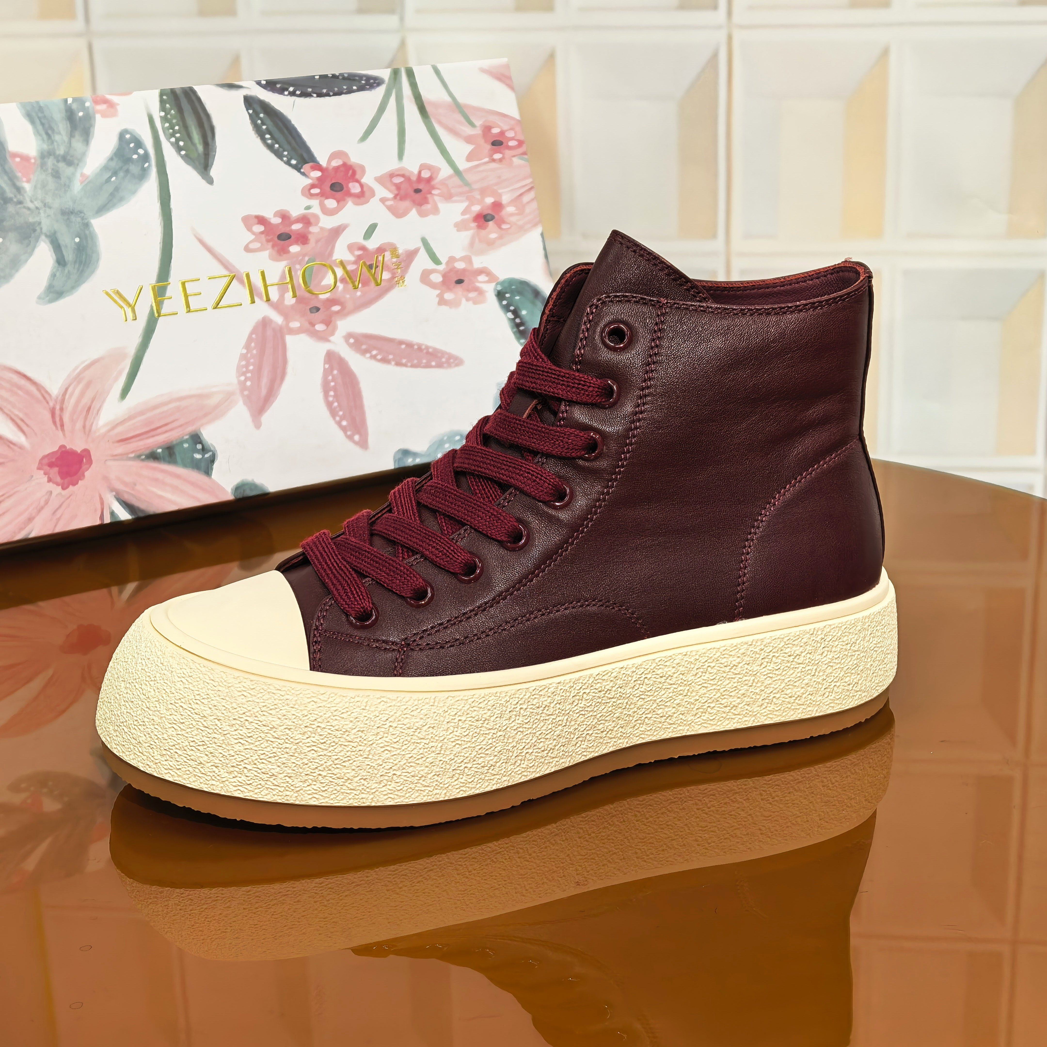 88654CM/断码撤柜清仓处理牛皮高帮鞋系带拼色耐磨防滑高帮平跟女