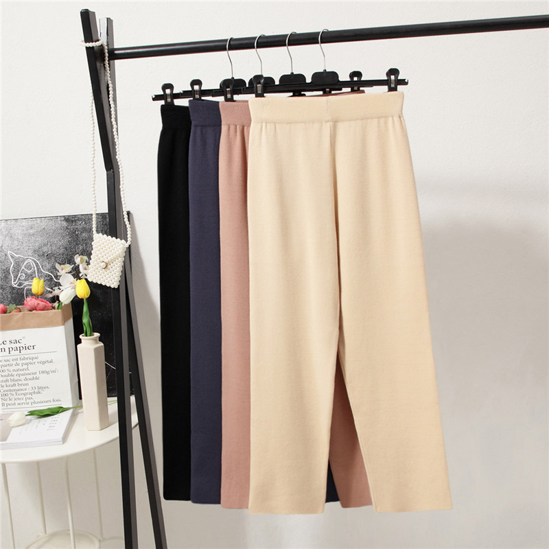 Real shot @ @ autumn and winter new style knitted straight tube wide leg pants women's Retro soft wind loose high waist granny pants