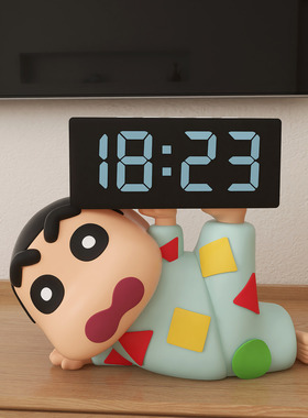 蜡笔小新闹钟卧室床头闹铃静音时钟家用电子钟表创意个性桌面摆件
