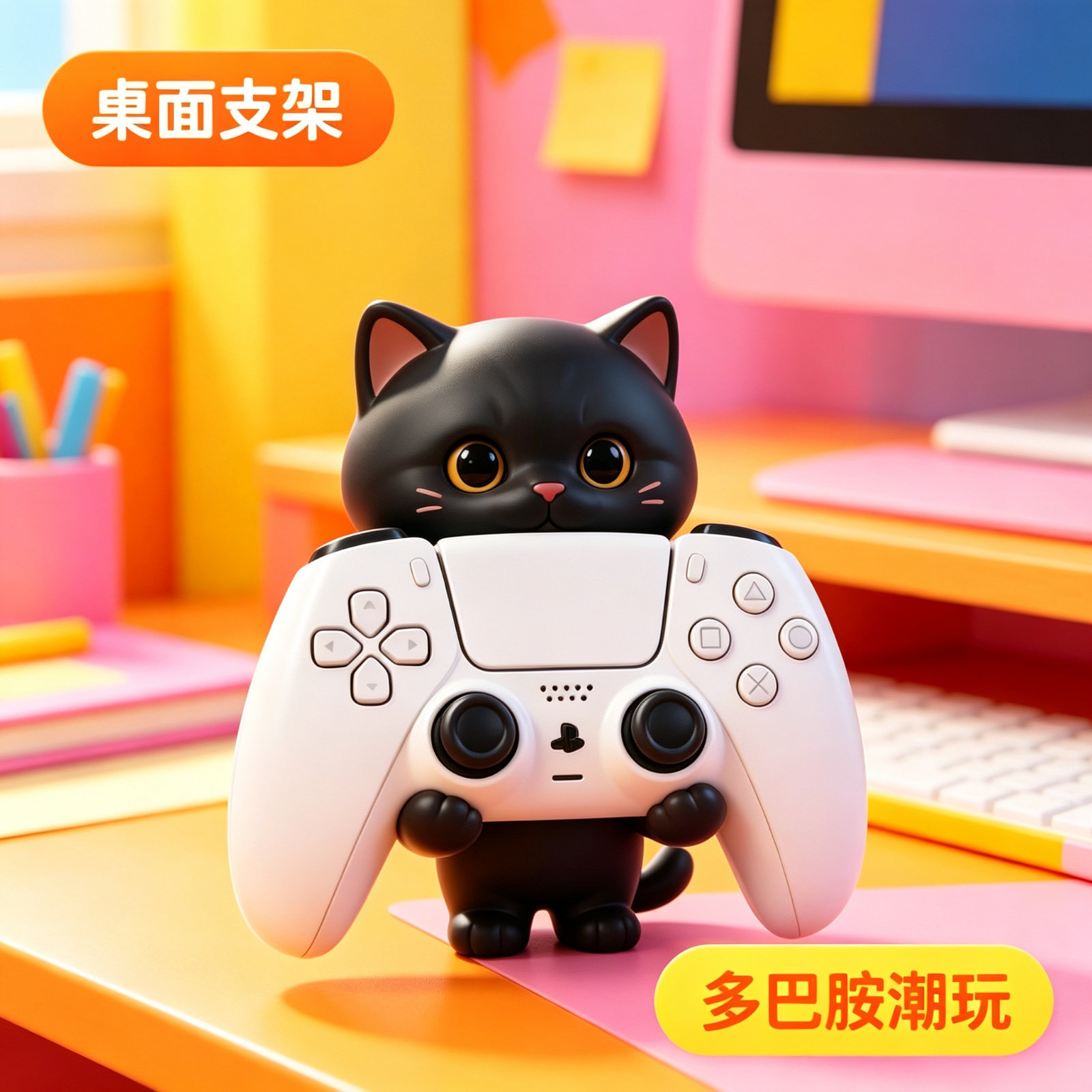 卡通黑猫儿童手柄支架ps4动漫手办周边托架ps5握把置放收纳架摆件