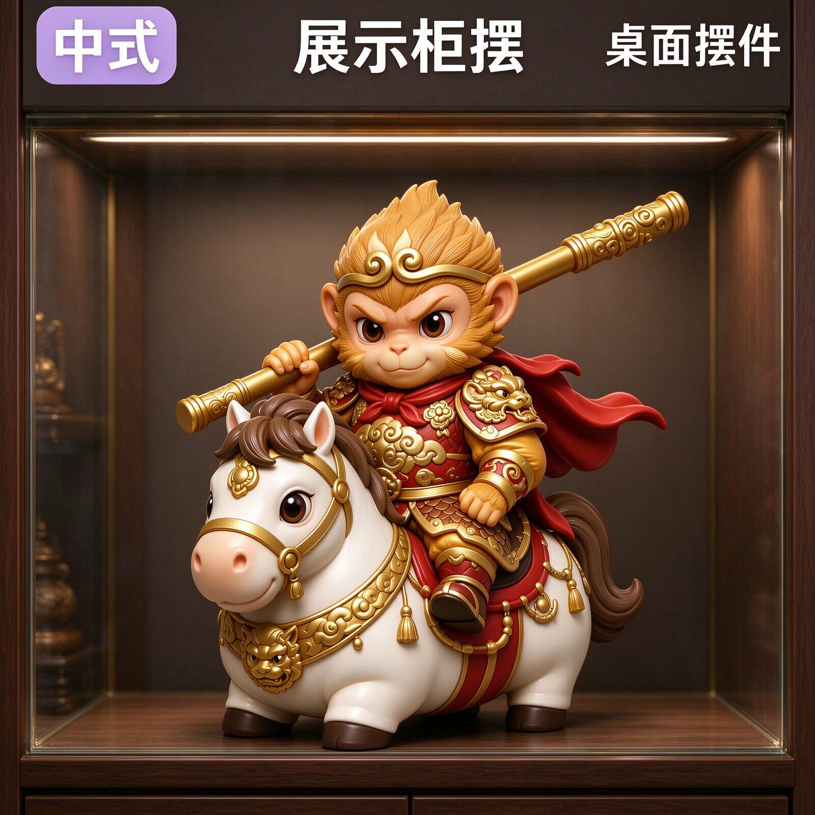 国潮西游记齐天大圣摆件可爱悟空骑白马桌面玄关酒柜创意家居摆设