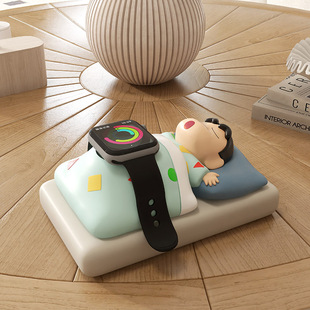 创意可爱蜡笔小新睡觉手表磁吸底座适用于applewatch手表充电支架