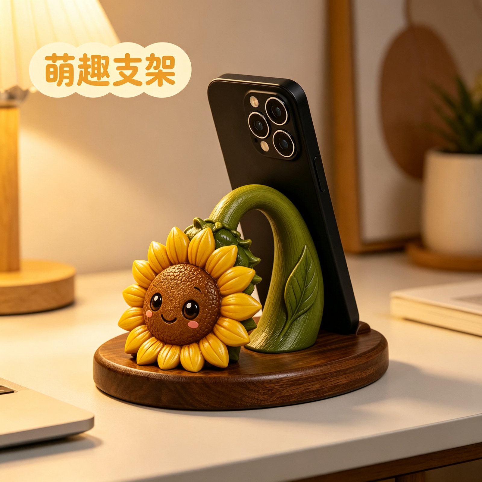 现代极简风向日葵造型床头柜学习支架底座工位桌面ipad支撑架摆件图片
